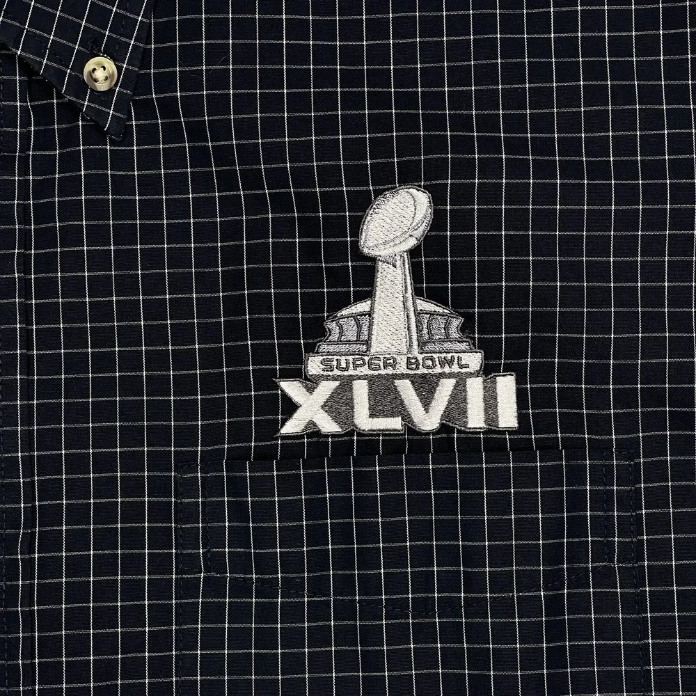NFL Super Bowl XLVII ANTIGUA Esteem Dress Shirt Men's XL Navy Check Button‎ Down